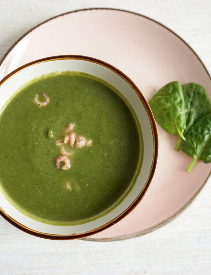 Broccoli spinaziesoep met Hollandse garnalen