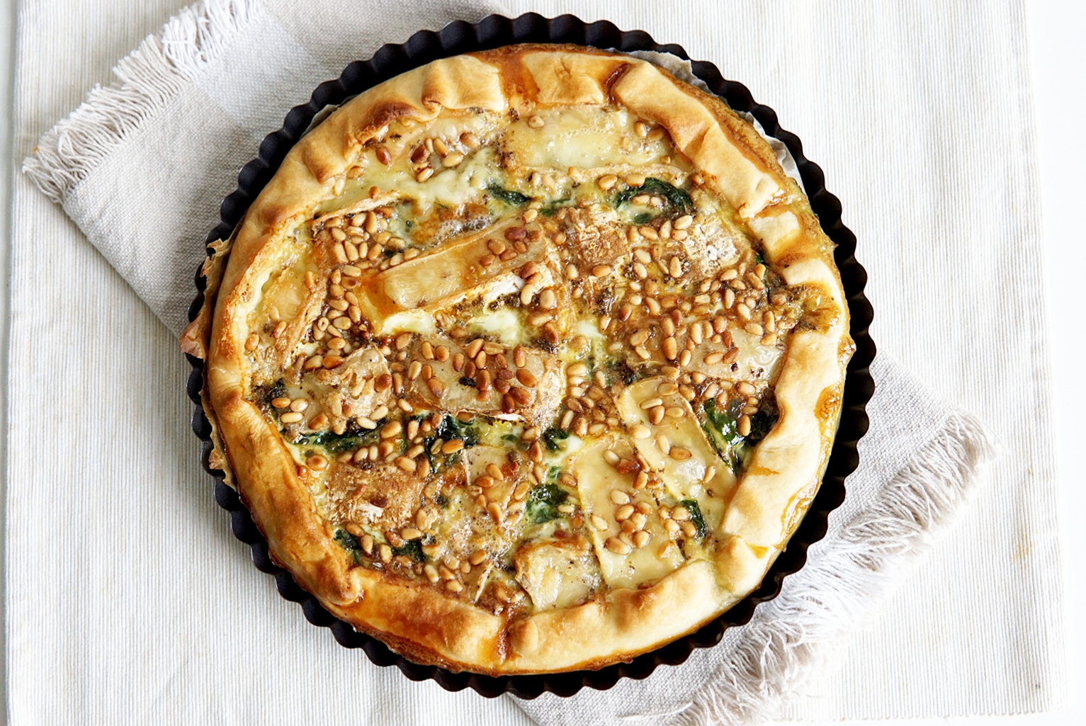 Quiche met spinazie en geitenbrie