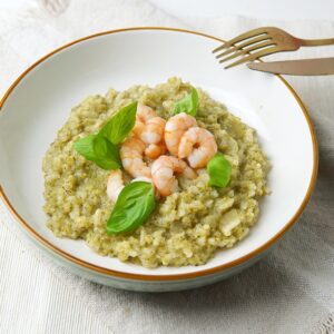 Groene risotto met broccoli en garnalen