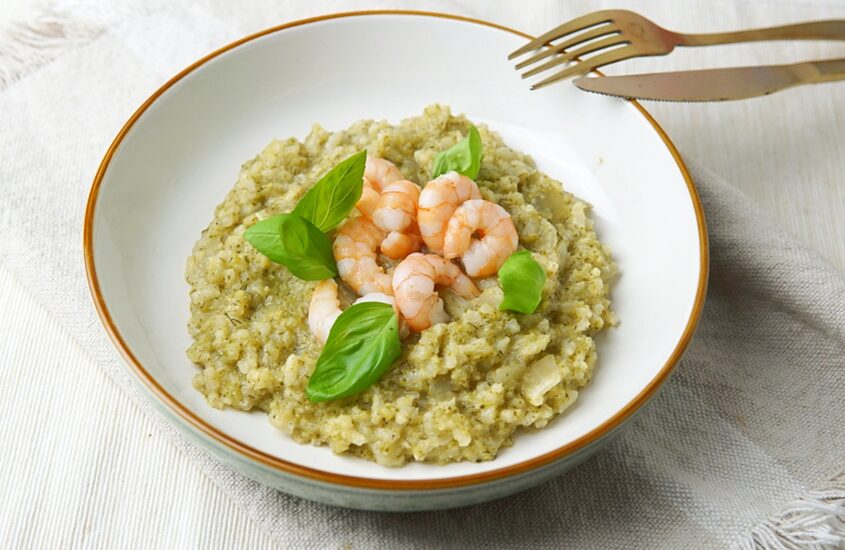 Groene risotto met broccoli en garnalen
