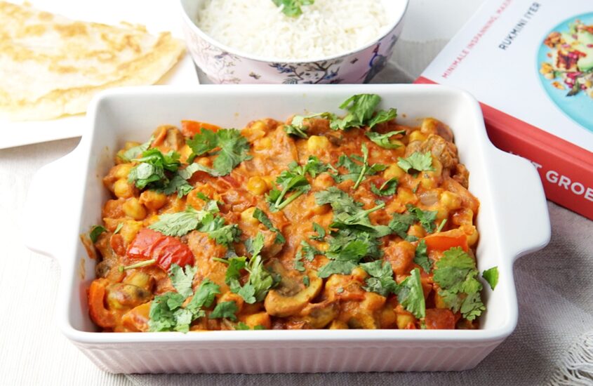 Malai kikkererwtencurry met paprika en champignons