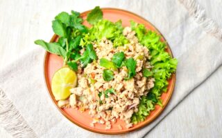 Laab Gai, salade met kipgehakt, citroengras en munt