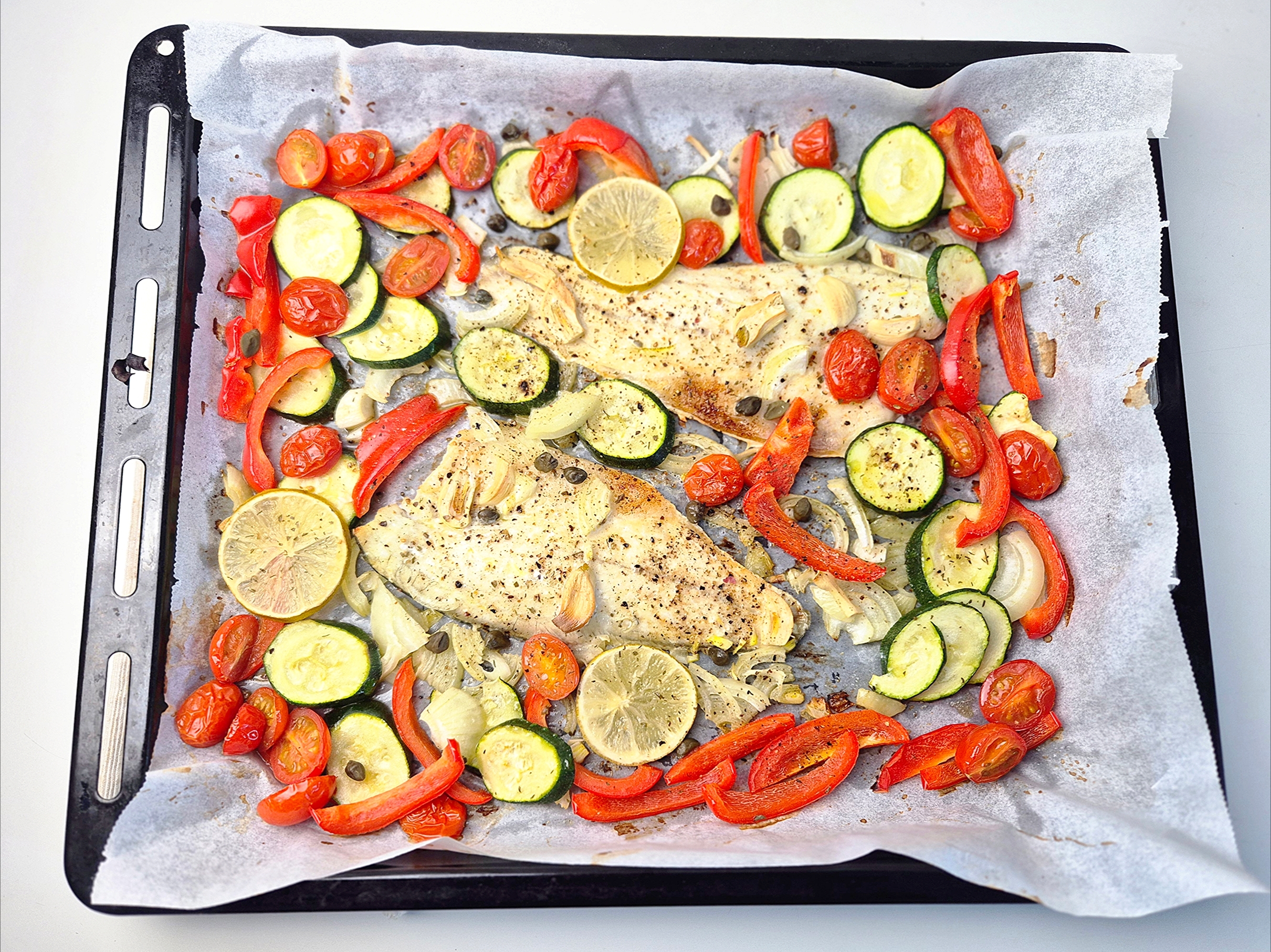 Gegrilde zeebaars uit de oven