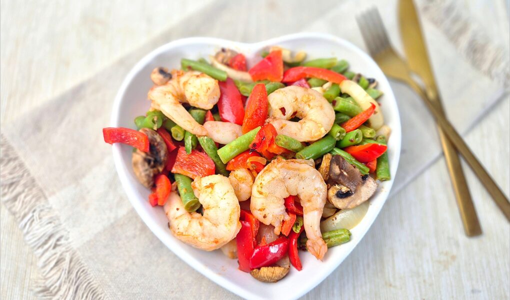 Garnalen met groente uit de airfryer
