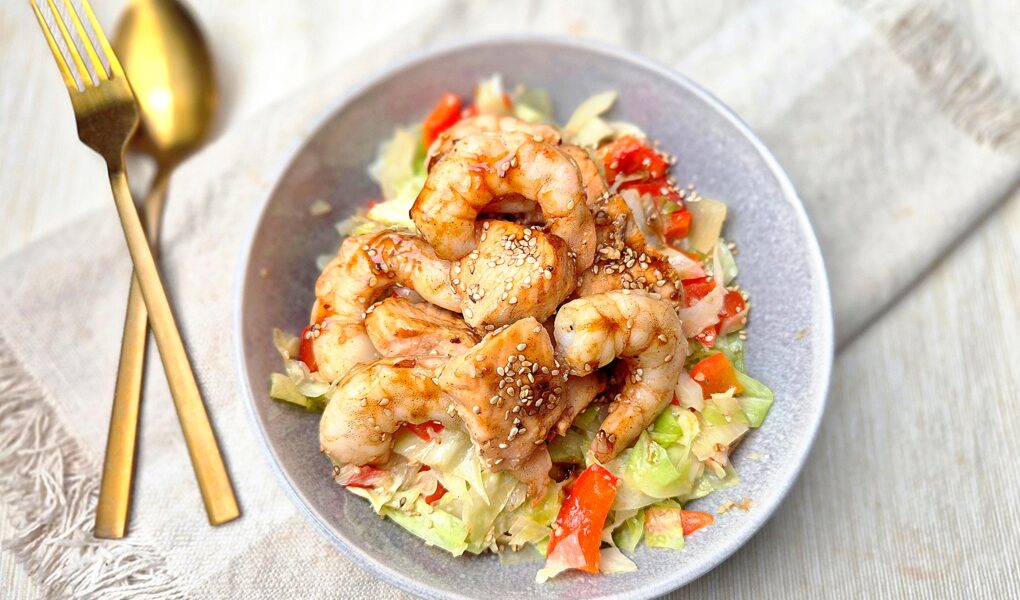Zalm en garnalen teriyaki met spitskool