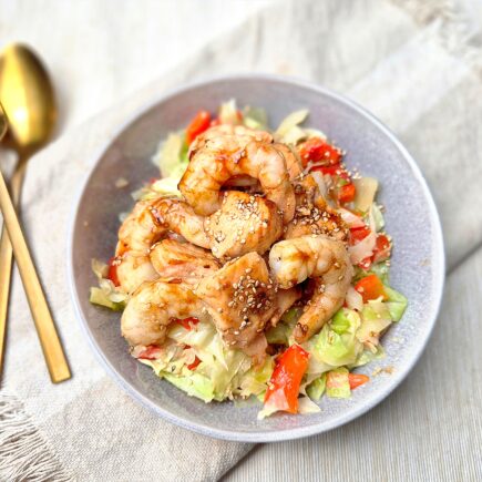 Zalm en garnalen teriyaki met spitskool