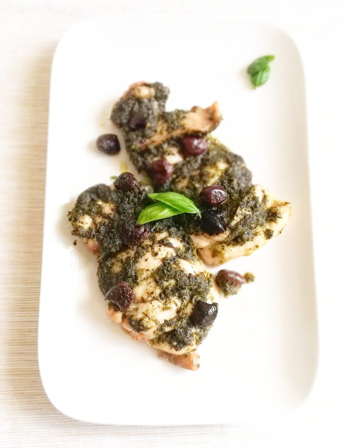 Kip pesto met olijven